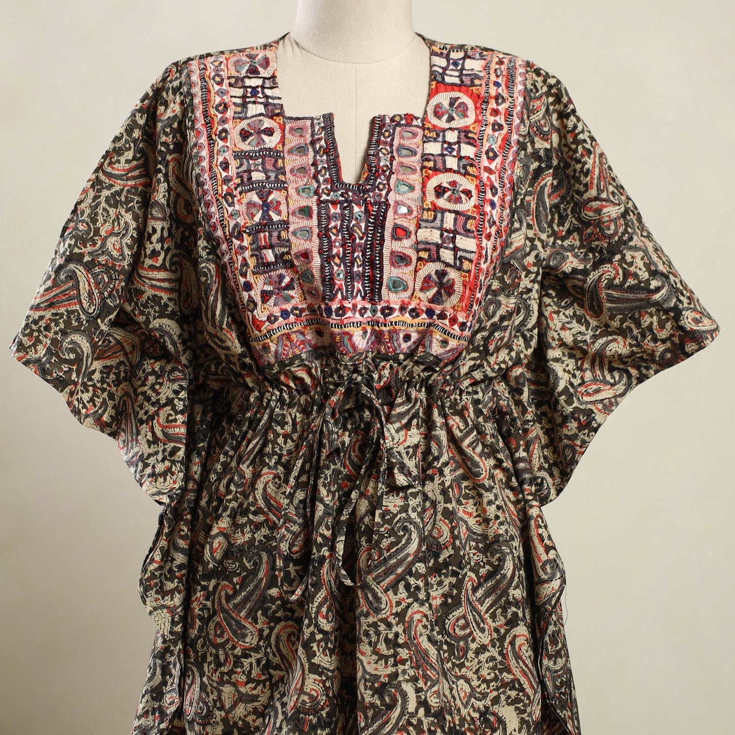 Buy Brown Kalamkari Cotton Kaftan with Desert Embroidery