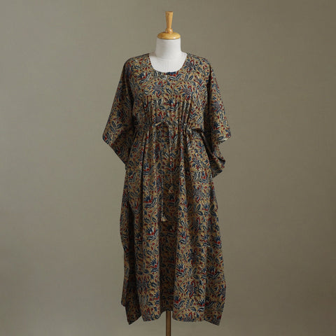 Brown Kalamkari Block Print Cotton Kaftan (Long)