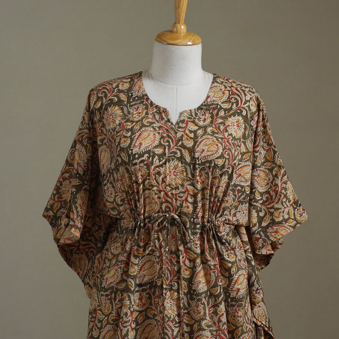 Brown Kalamkari Block Print Cotton Kaftan (Long)