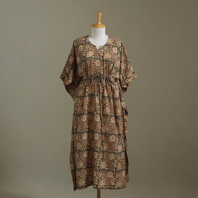 Brown Kalamkari Block Print Cotton Kaftan (Long)