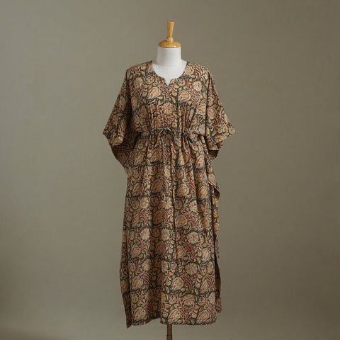 Brown Kalamkari Block Print Cotton Kaftan (Long)