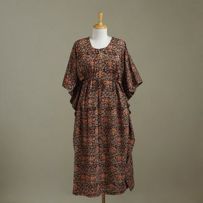 Brown - kalamkari cotton kaftan (long) 62 - handcrafted