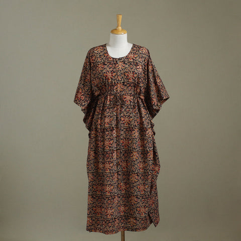 Brown - kalamkari cotton kaftan (long) 62 - handcrafted