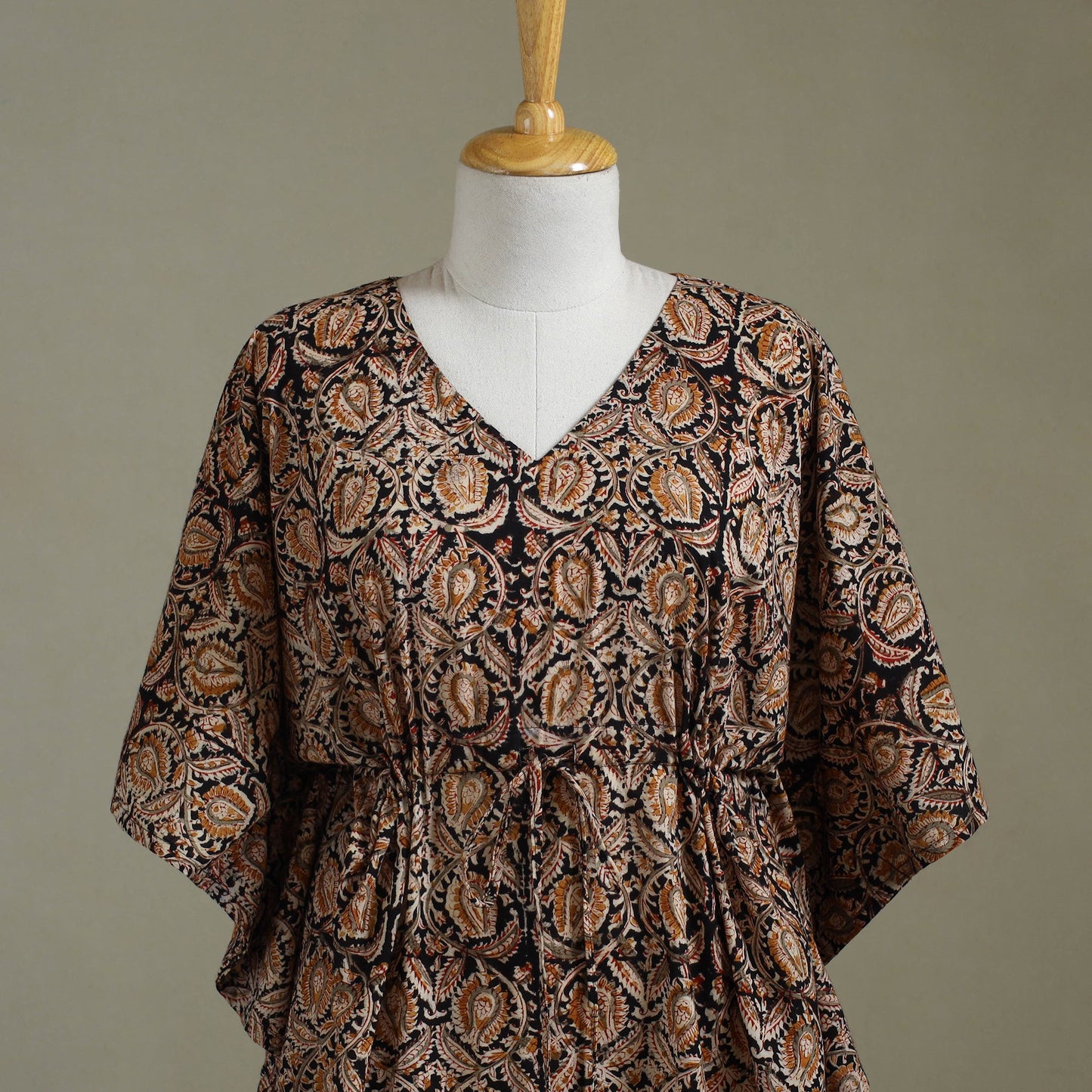 Brown - kalamkari cotton kaftan (long) 66 - handcrafted