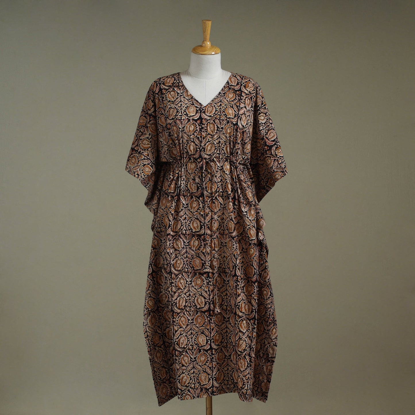 Brown - kalamkari cotton kaftan (long) 66 - handcrafted