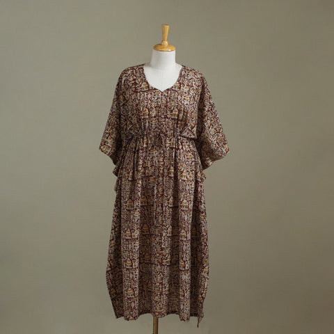 Brown Kalamkari Block Print Cotton Kaftan (Long)
