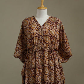Brown - kalamkari cotton kaftan (long) 72 - handcrafted