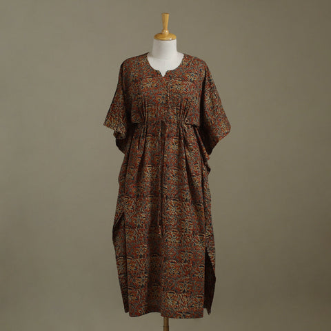 Brown Kalamkari Block Print Cotton Kaftan (Long)