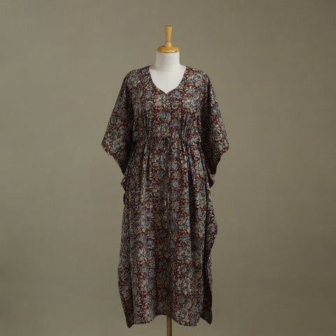 Brown Kalamkari Block Print Cotton Kaftan (Long)