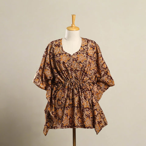 Brown Kalamkari Block Print Cotton Kaftan (Short)