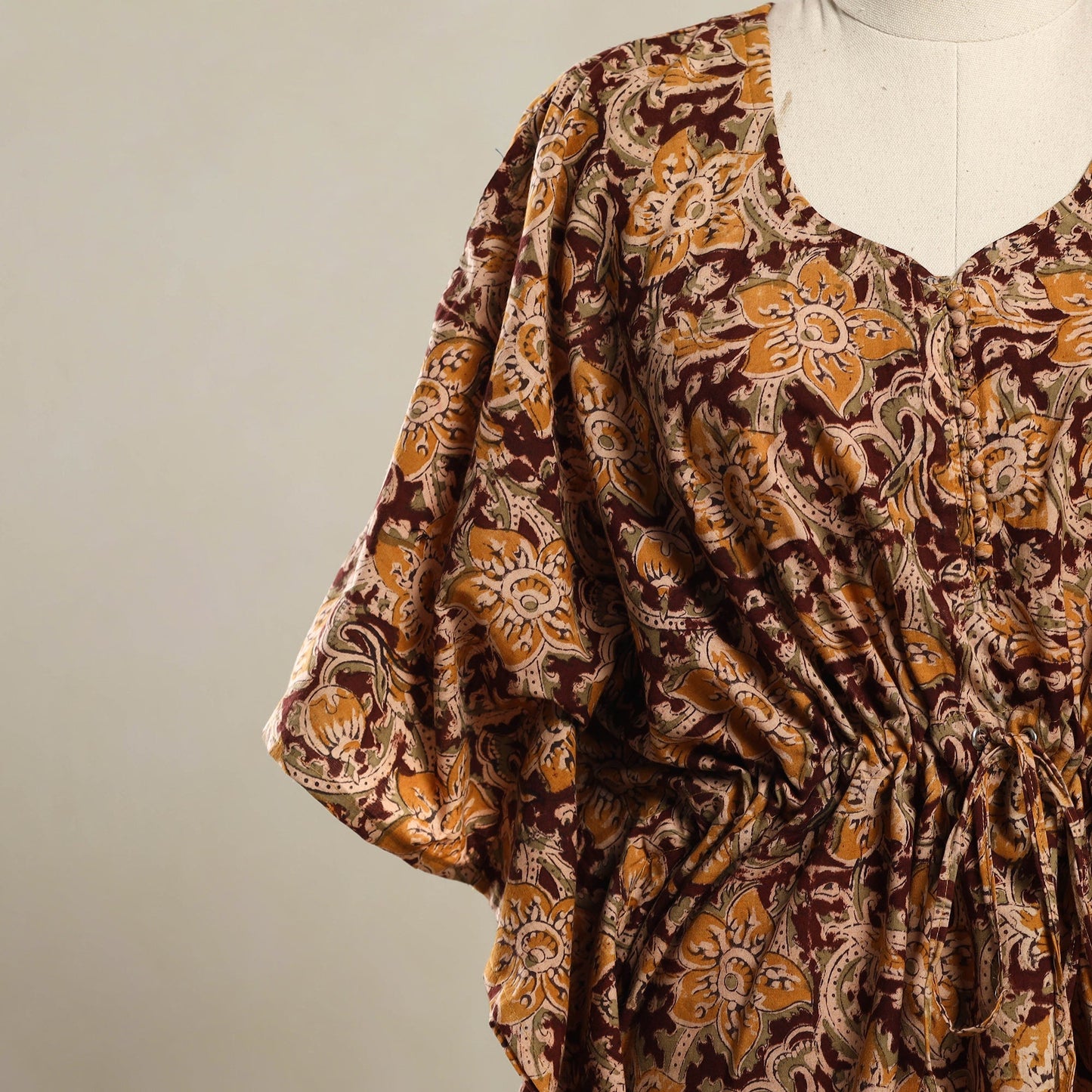 Brown Kalamkari Block Print Cotton Kaftan (Short)