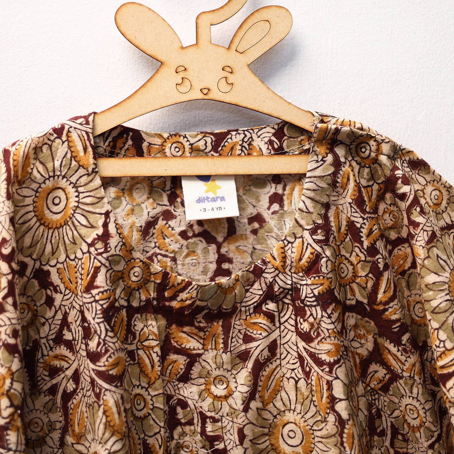 Brown - kalamkari cotton kids kaftan (3-4 years) 53