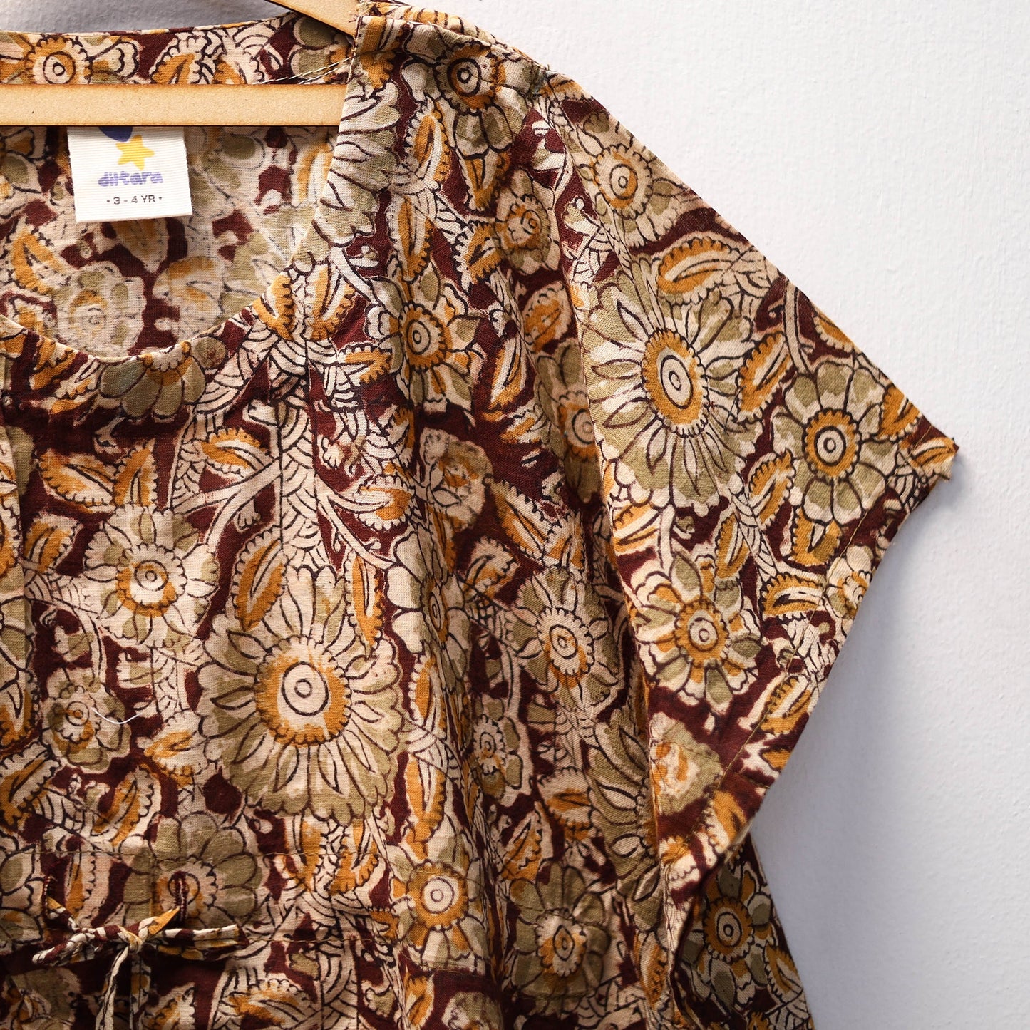 Brown - kalamkari cotton kids kaftan (3-4 years) 53