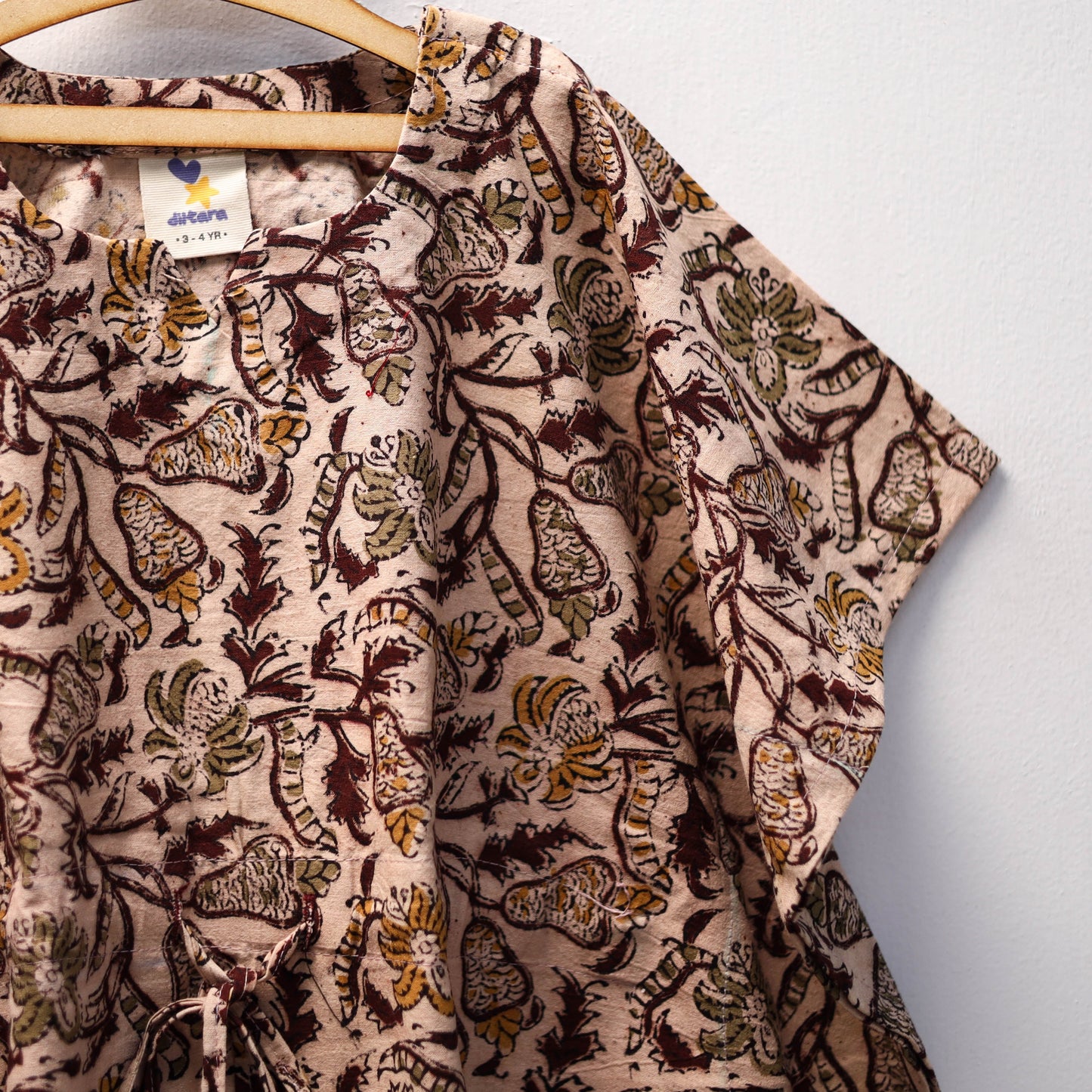 Brown - kalamkari cotton kids kaftan (3-4 years) 58