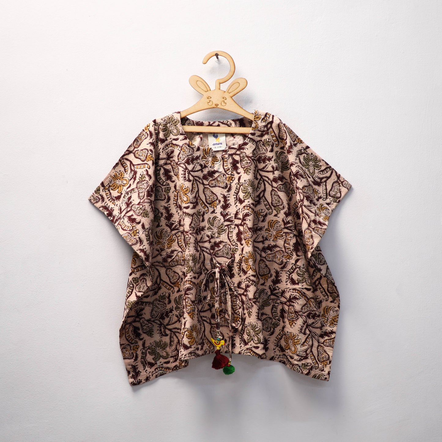 Brown - kalamkari cotton kids kaftan (3-4 years) 58