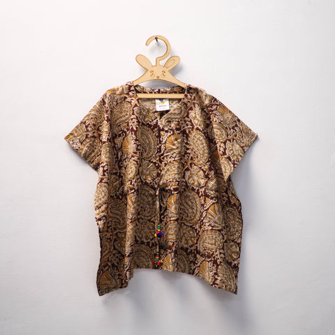Brown Kalamkari Block Print Cotton Kids Kaftan (3-4 Years)