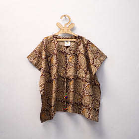 Brown Kalamkari Block Print Cotton Kids Kaftan (3-4 Years)