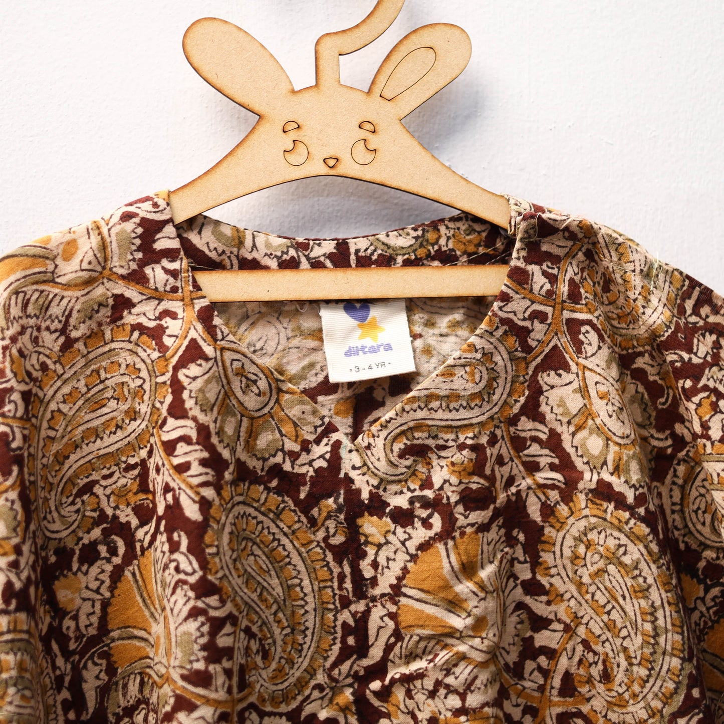 Brown Kalamkari Block Print Cotton Kids Kaftan (3-4 Years)