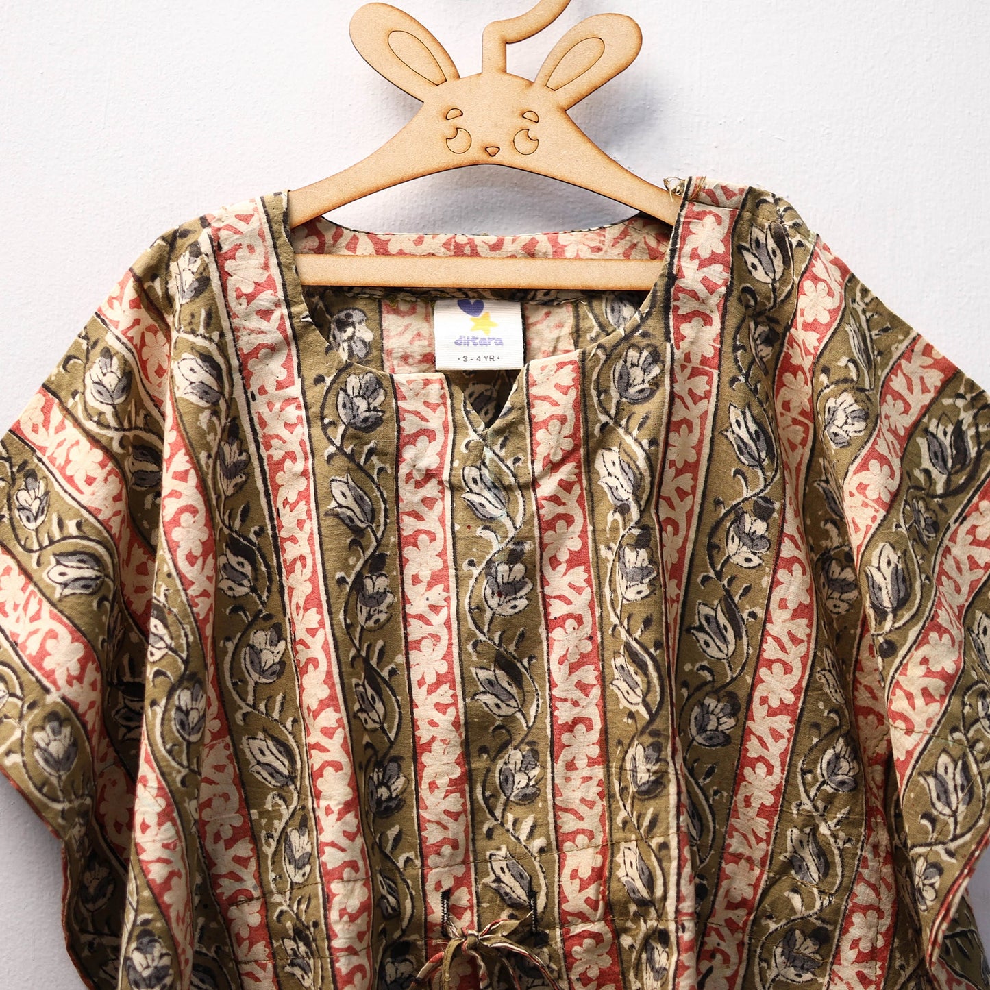 Brown Kalamkari Block Print Cotton Kids Kaftan (3-4 Years)