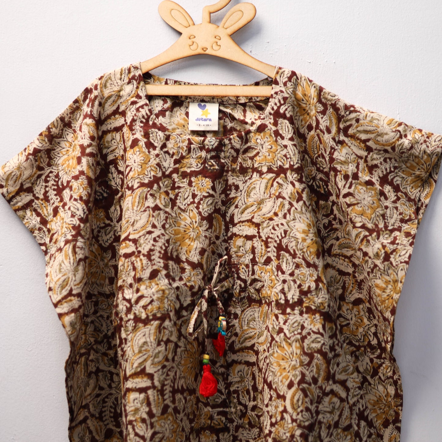 Brown - kalamkari cotton kids kaftan (3-4 years) 70