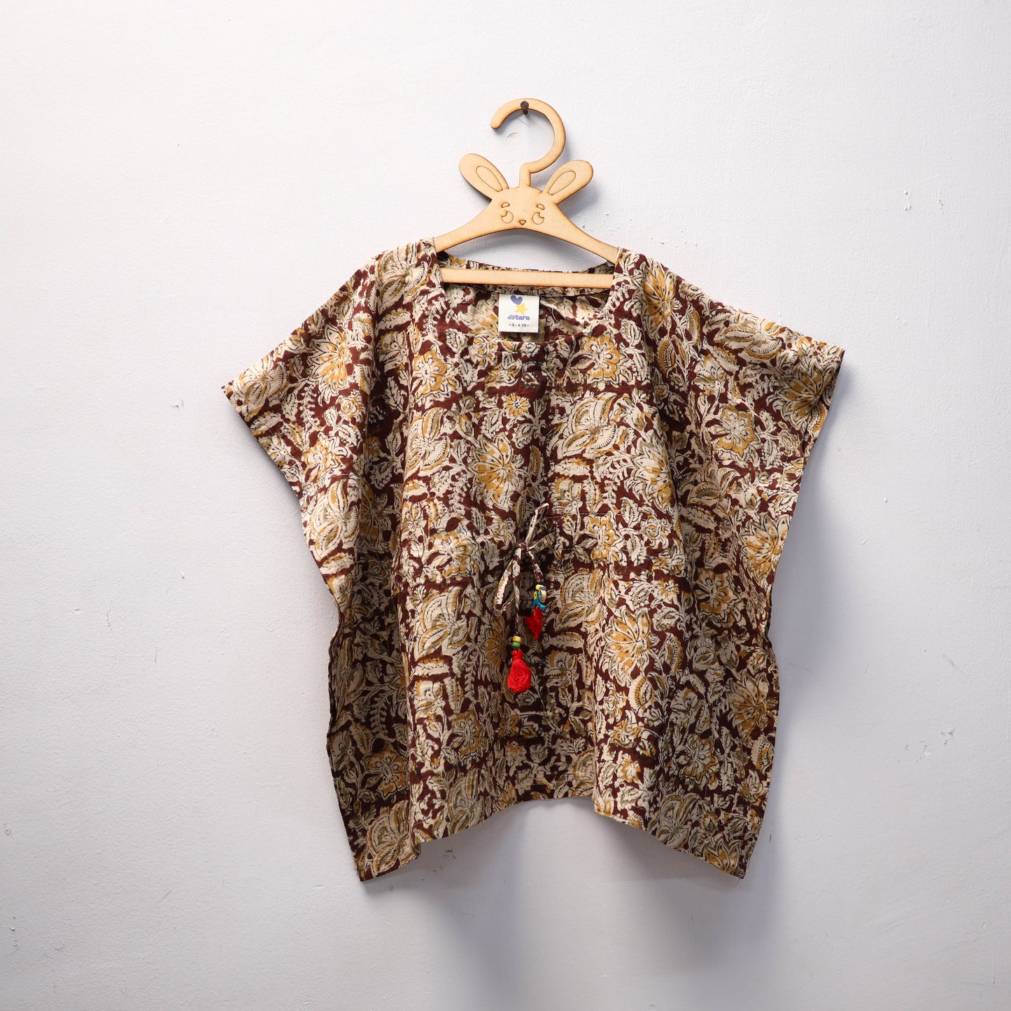 Brown - kalamkari cotton kids kaftan (3-4 years) 70