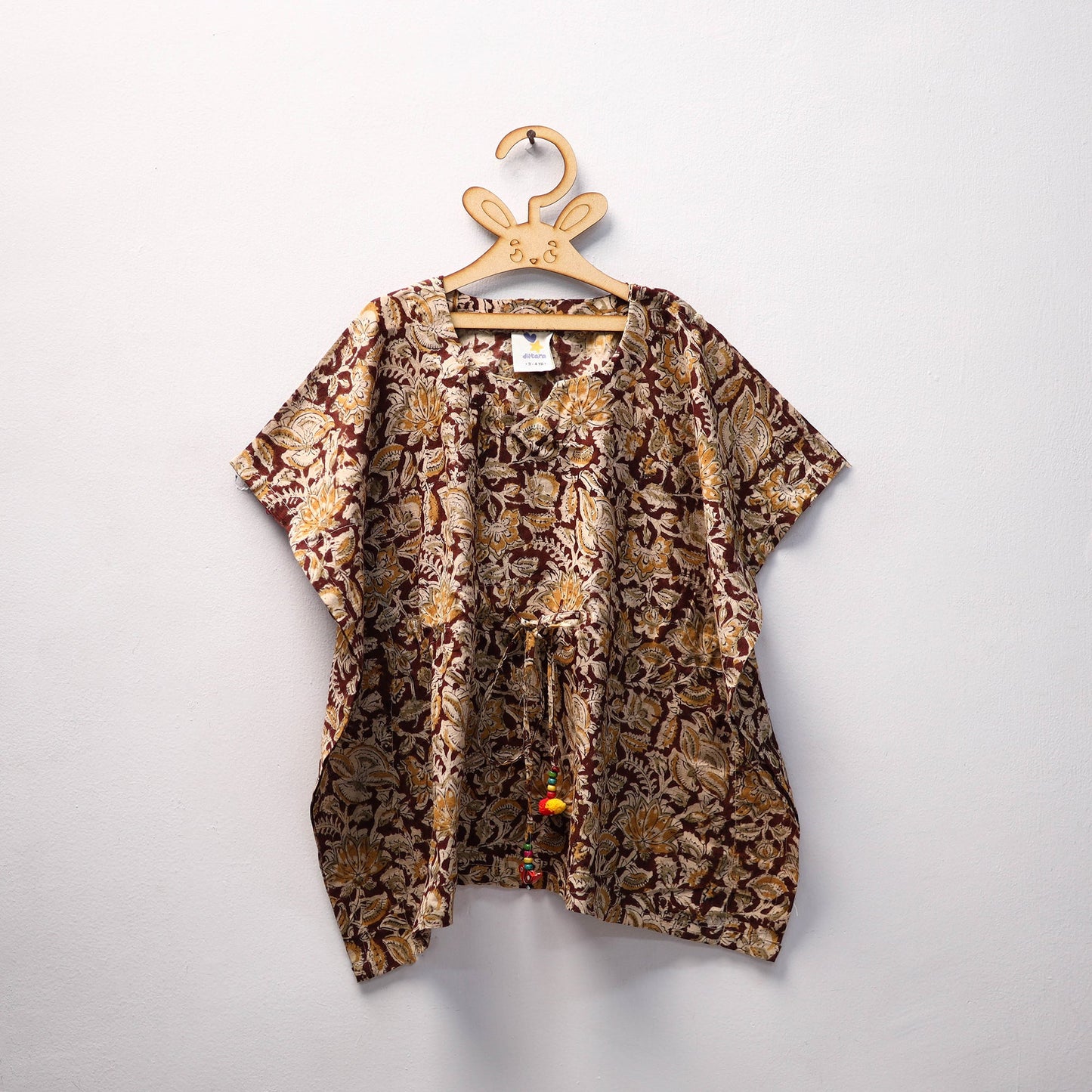 Brown Kalamkari Block Print Cotton Kids Kaftan (3-4 Years)