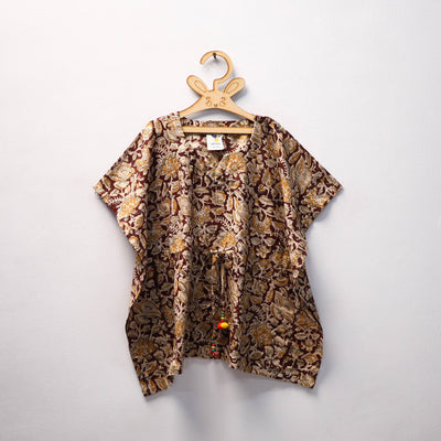Brown Kalamkari Block Print Cotton Kids Kaftan (3-4 Years)