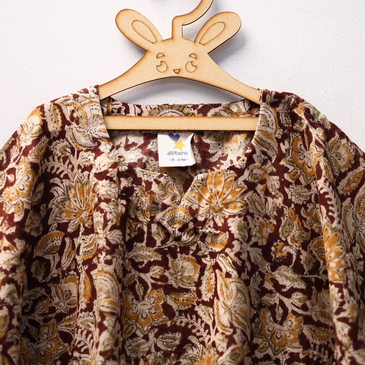Brown Kalamkari Block Print Cotton Kids Kaftan (3-4 Years)