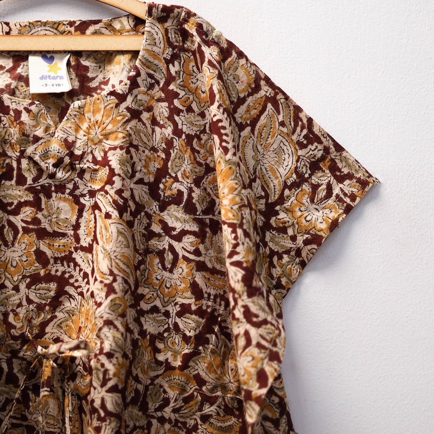 Brown Kalamkari Block Print Cotton Kids Kaftan (3-4 Years)