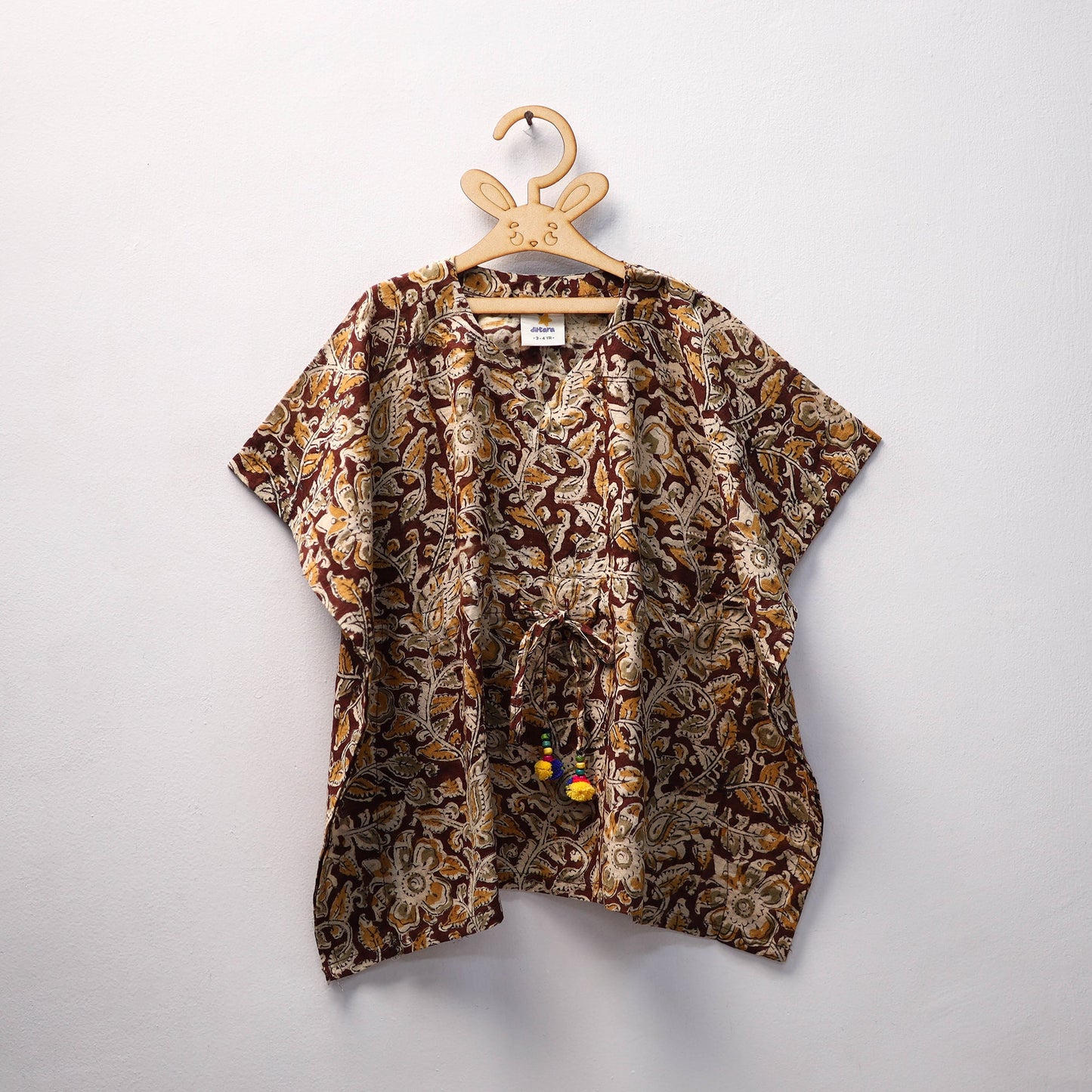 Brown Kalamkari Block Print Cotton Kids Kaftan (3-4 Years)