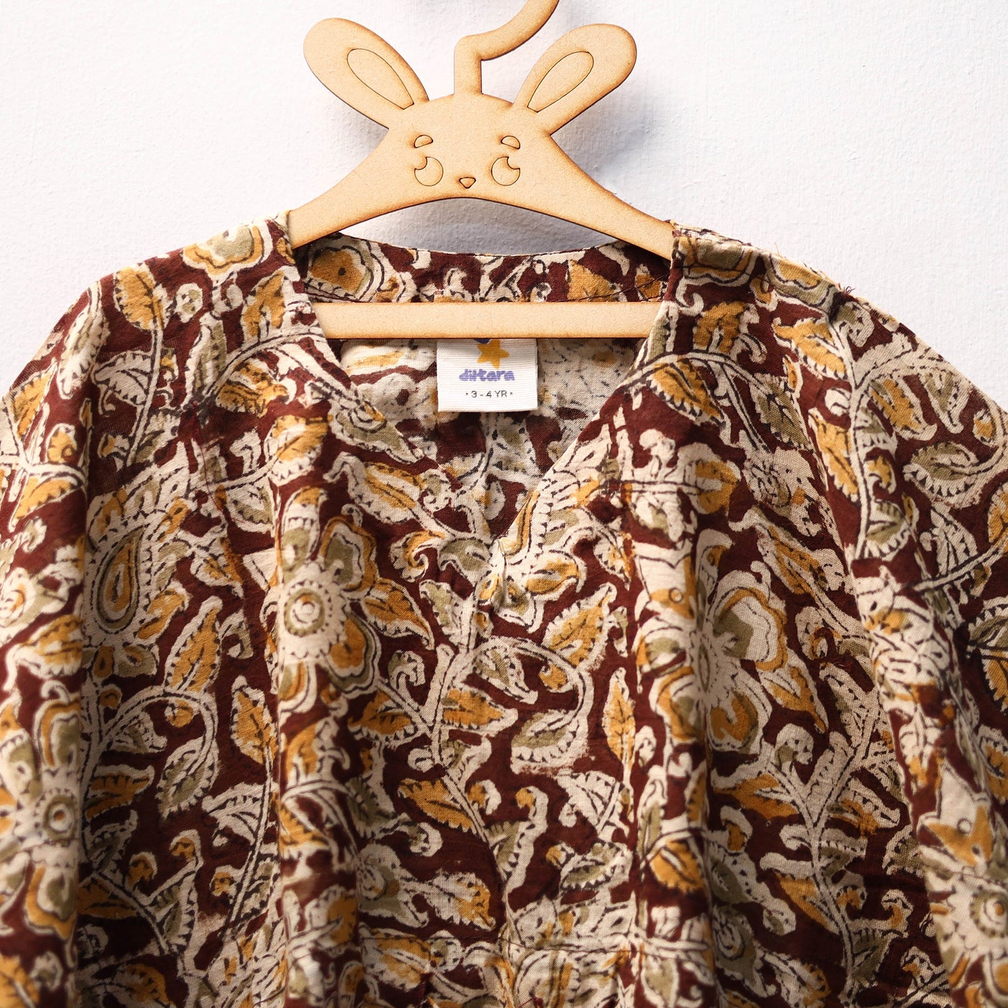 Brown Kalamkari Block Print Cotton Kids Kaftan (3-4 Years)