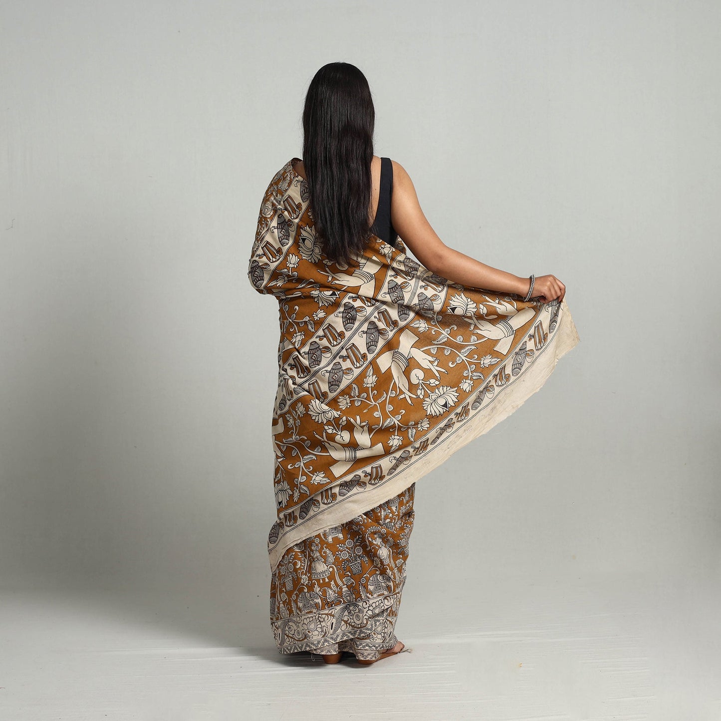  Kalamkari Print Cotton Saree with Blouse Online at iTokri.com