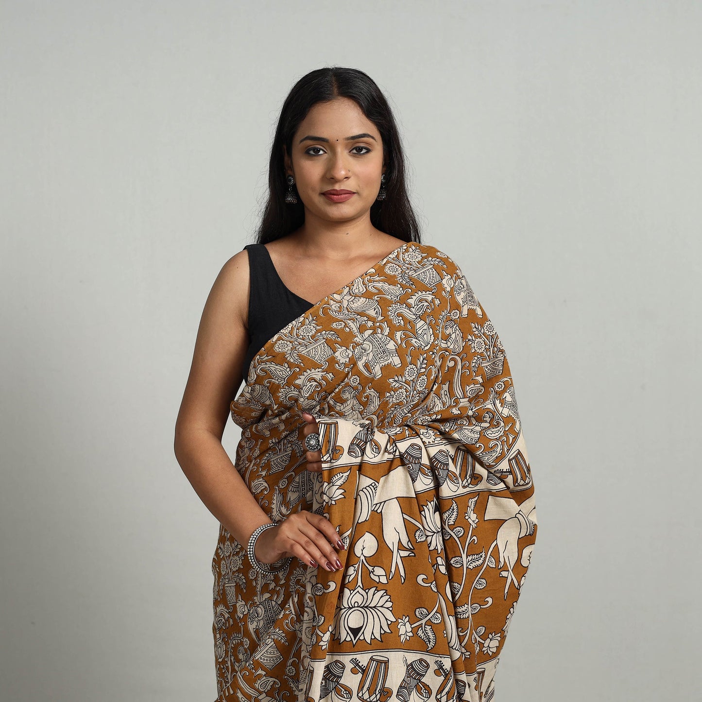  Kalamkari Print Cotton Saree with Blouse Online at iTokri.com