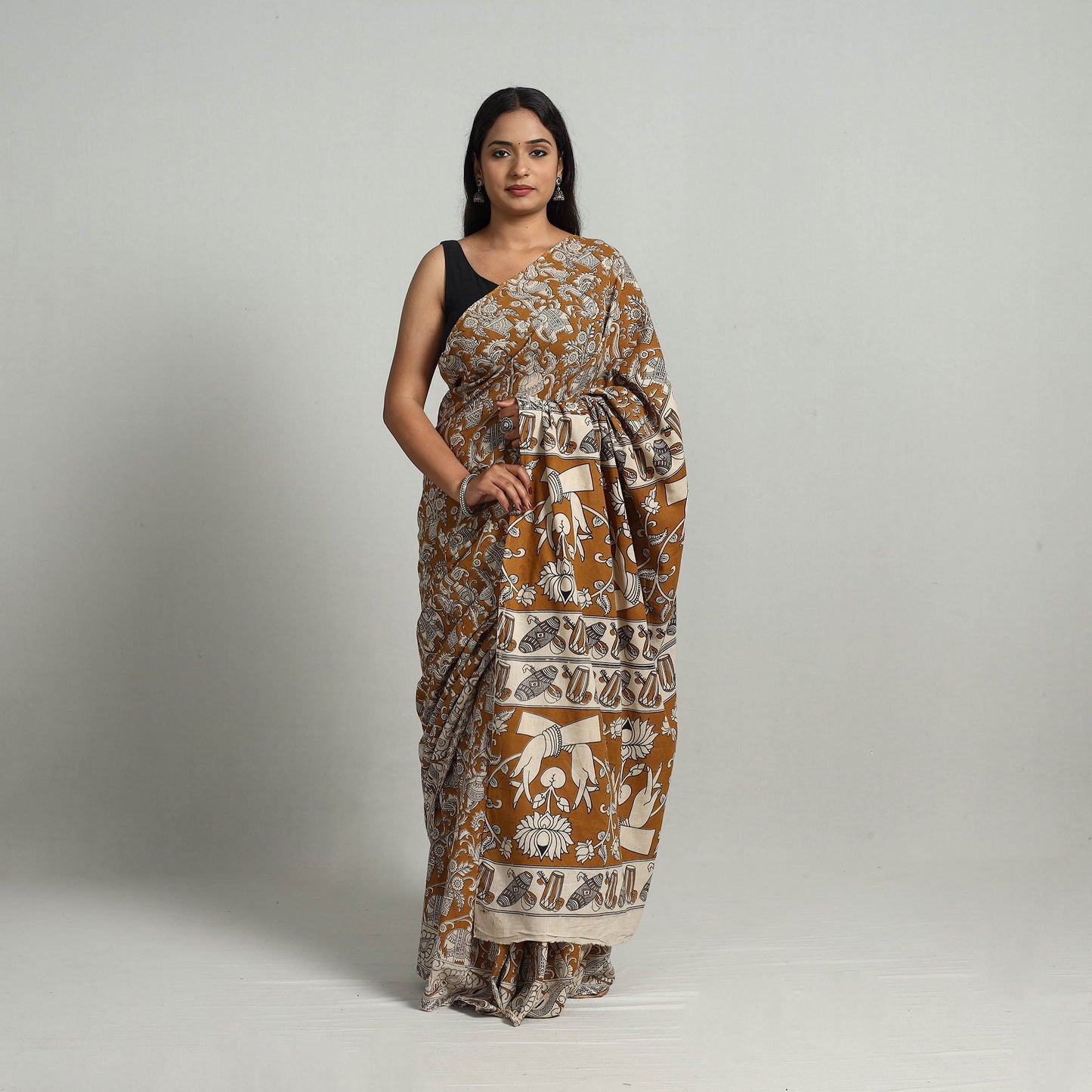  Kalamkari Print Cotton Saree with Blouse Online at iTokri.com