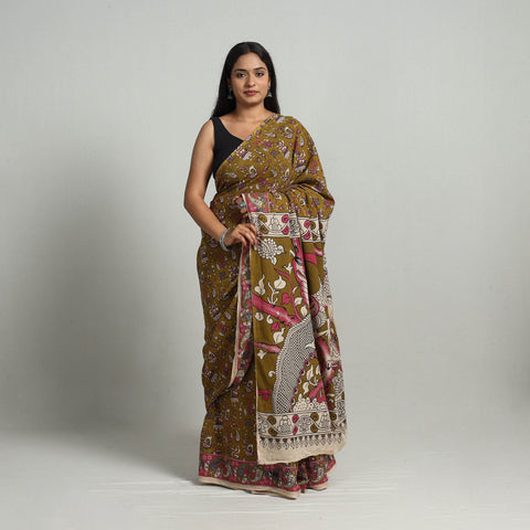  Kalamkari Print Cotton Saree with Blouse Online at iTokri.com