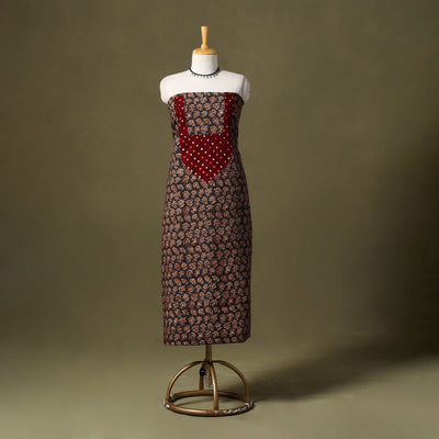 Brown - kalamkari cotton unstitched kurta material (2.6m)