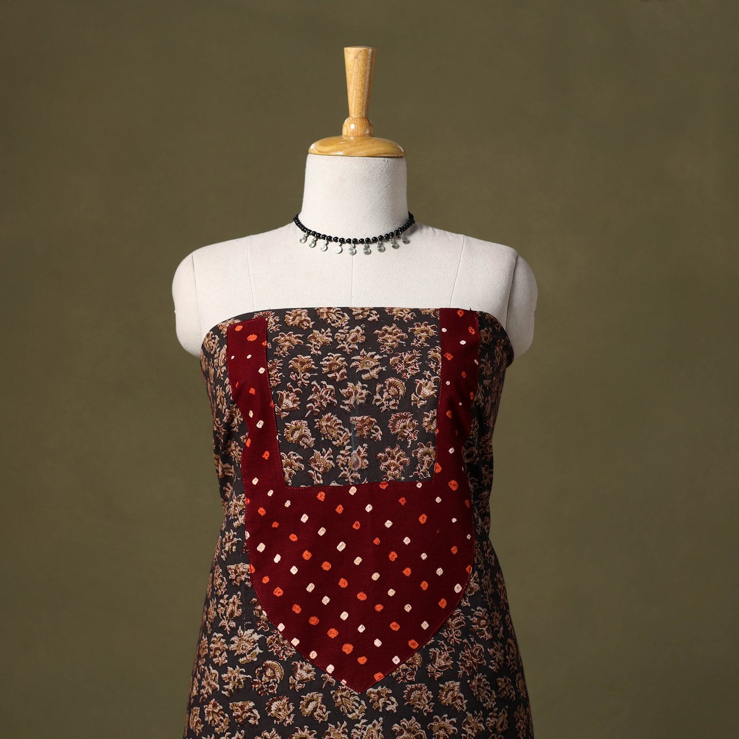 Brown - kalamkari cotton unstitched kurta material (2.6m)