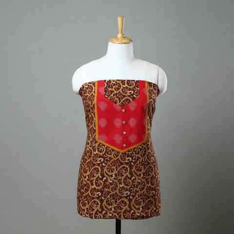 Brown - kalamkari cotton unstitched kurta material