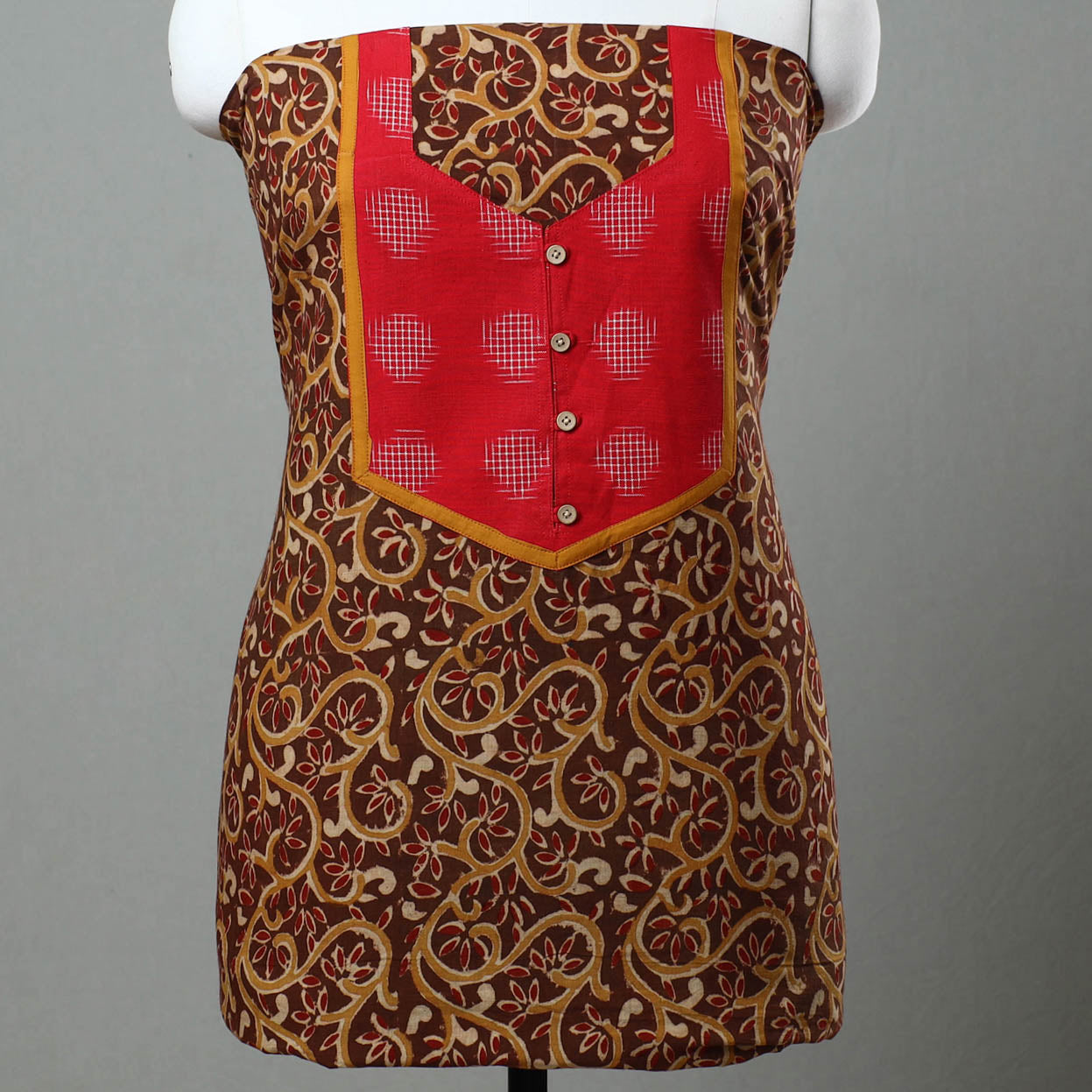 Brown - kalamkari cotton unstitched kurta material