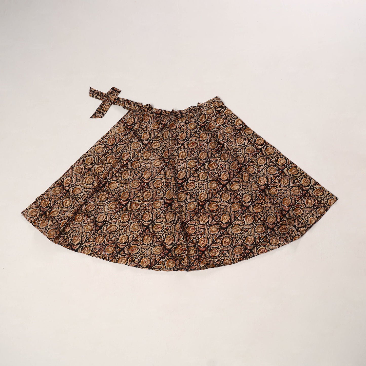 Brown - kalamkari cotton wrap around skirt 48 - handcrafted