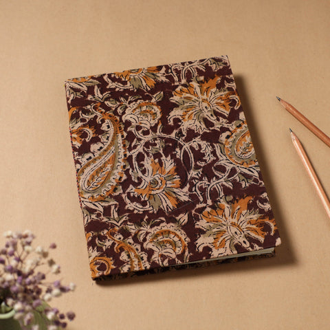 Brown - Kalamkari Fabric Cover Handmade Paper Notebook (9 x 7 in)