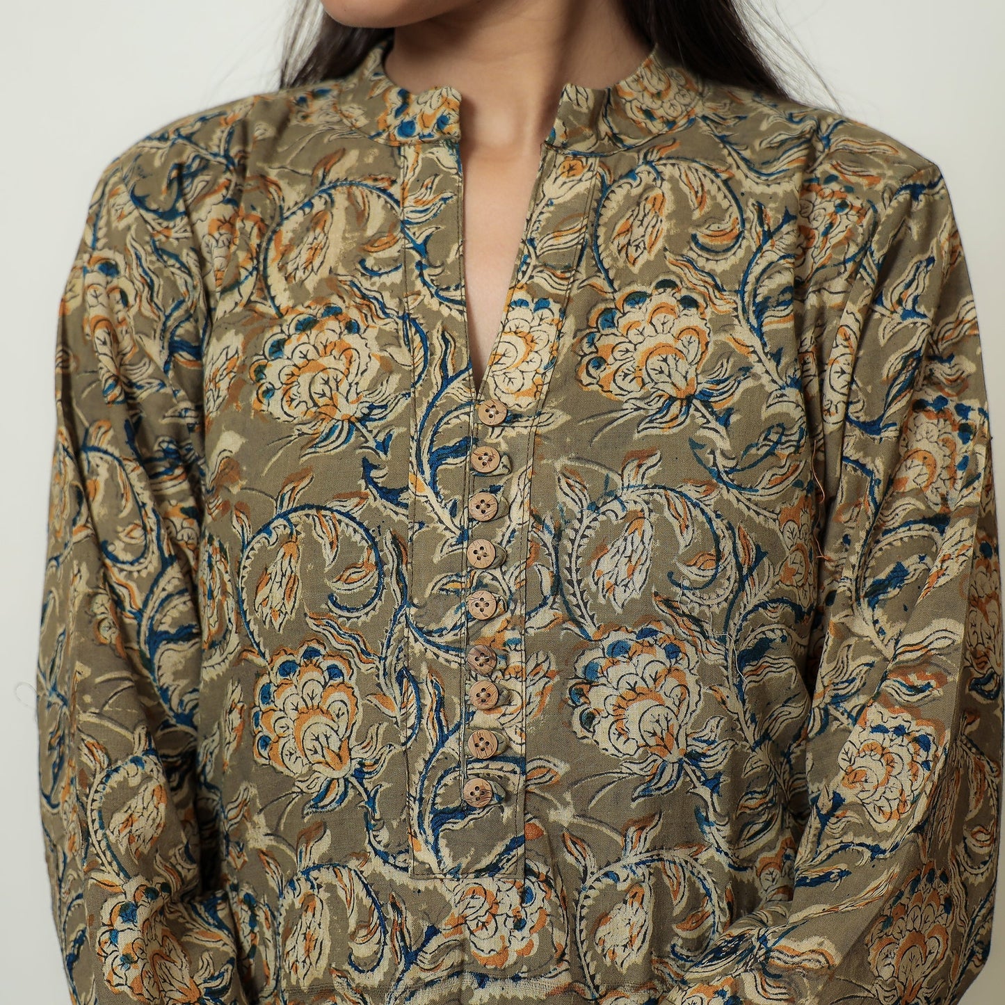 Kalamkari Hand Block Print Cotton Straight Kurta For Women