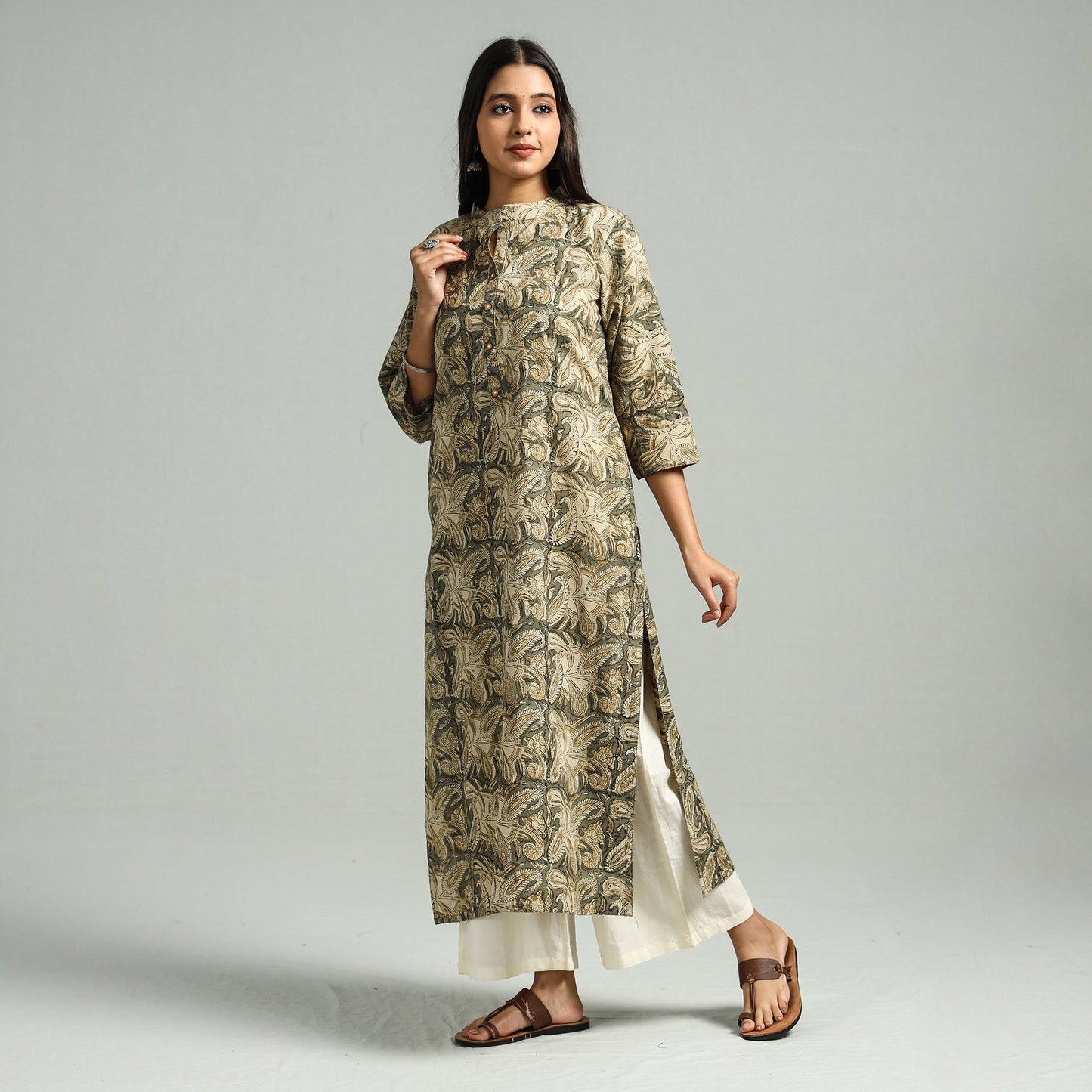 Brown - kalamkari hand block printed cotton straight kurta