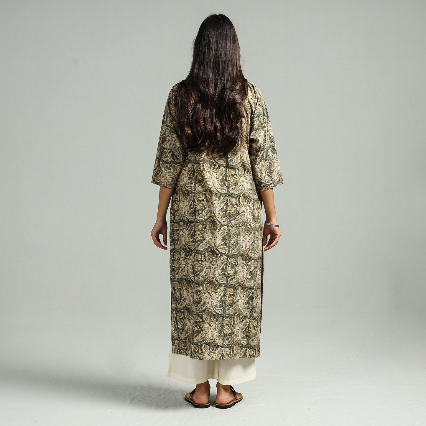 Brown - kalamkari hand block printed cotton straight kurta
