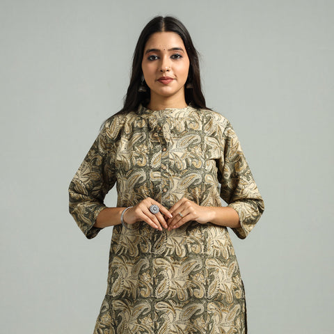 Brown - kalamkari hand block printed cotton straight kurta