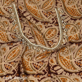 Brown Kalamkari Print Hand Embroidery Cotton Blouse Piece