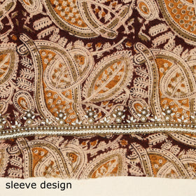 Brown Kalamkari Print Hand Embroidery Cotton Blouse Piece
