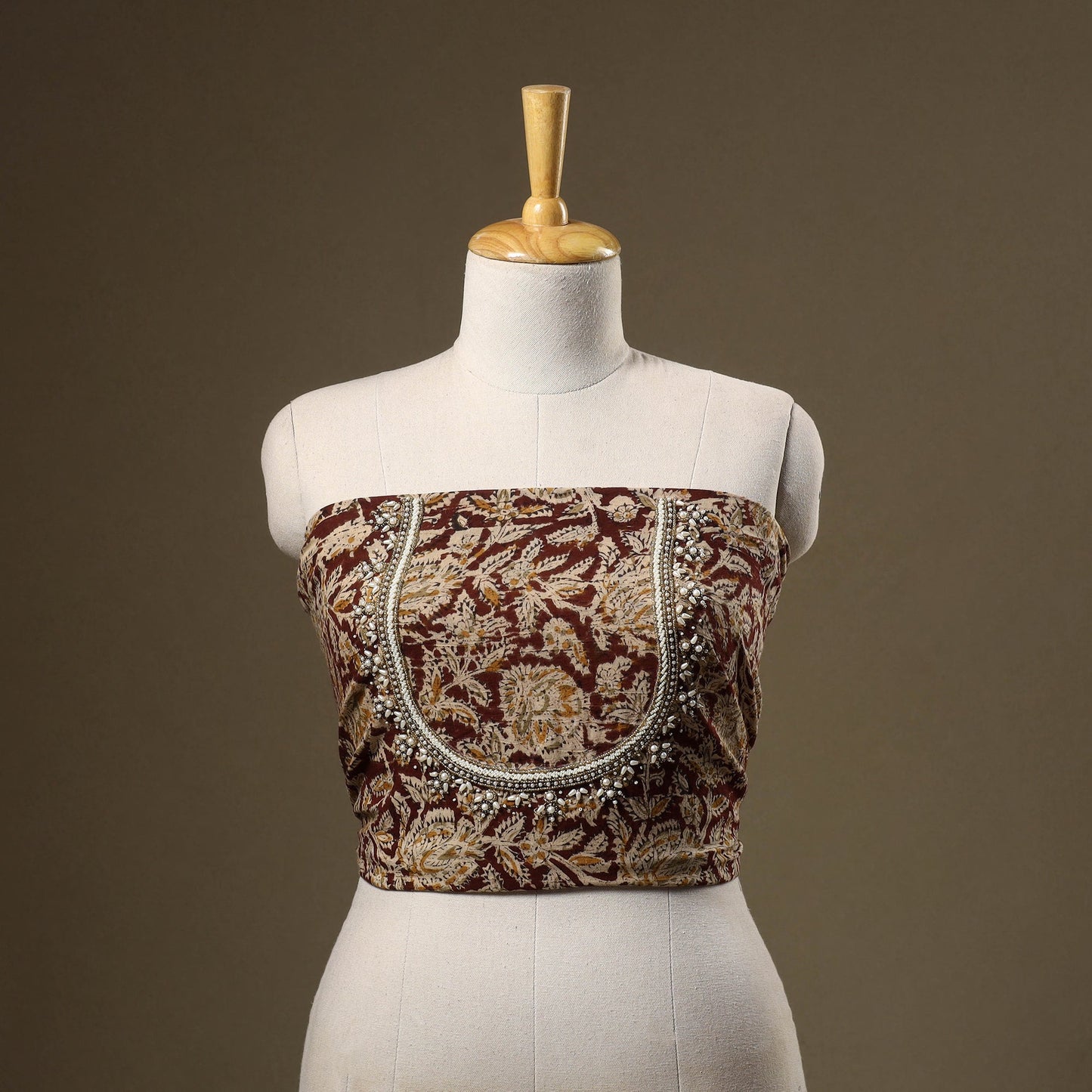 Brown - kalamkari hand embroidery cotton blouse piece 32