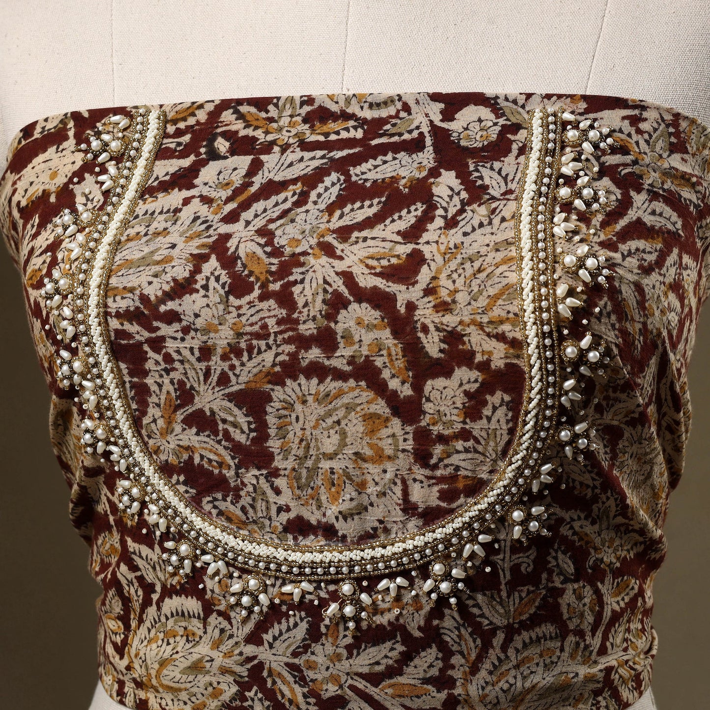 Brown - kalamkari hand embroidery cotton blouse piece 32