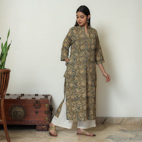 Kalamkari Hand Block Print Cotton Straight Kurta For Women